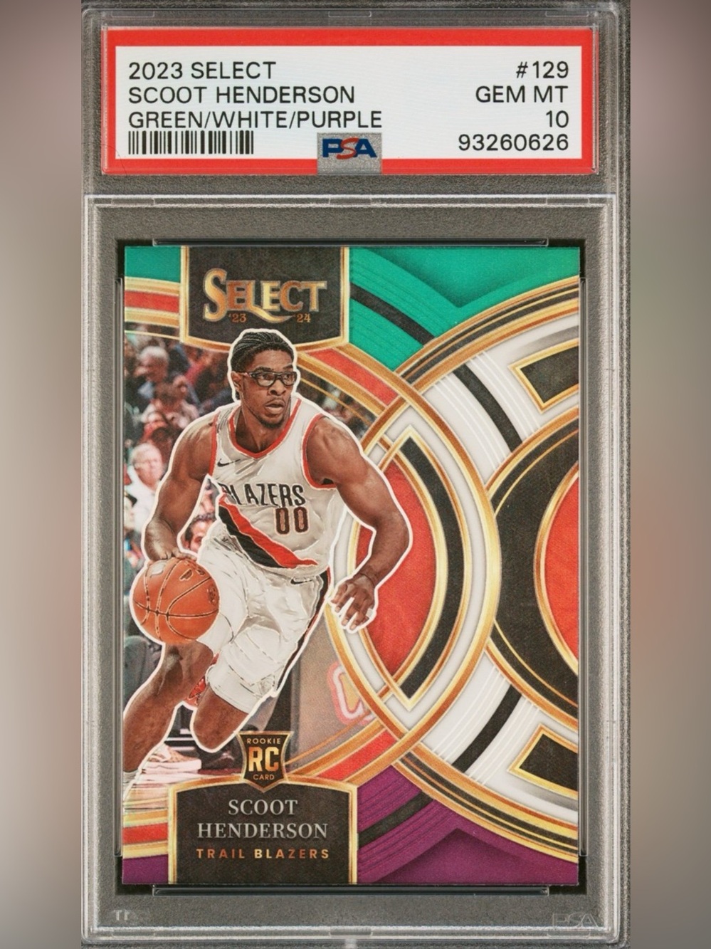 Scoot Henderson 2023-24 Select #129 Green White Purple Prizm Rookie RC PSA 10